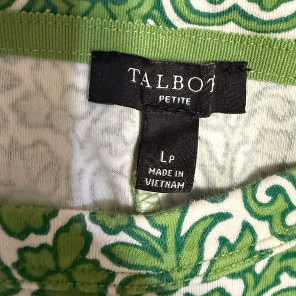 Talbots Damask Floral Dress Women LP Green Excellent Cap Sleeve Cotton Belted - Picture 4 of 7